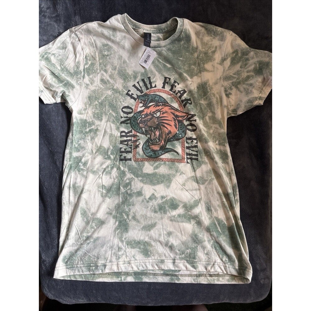 #90 CANVAS Women's Green Bleach Dyed T-shirt See No Evil Hear No Evil Size Small